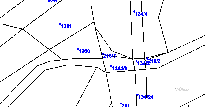 Parcela st. 216/3 v KÚ Hostětín, Katastrální mapa
