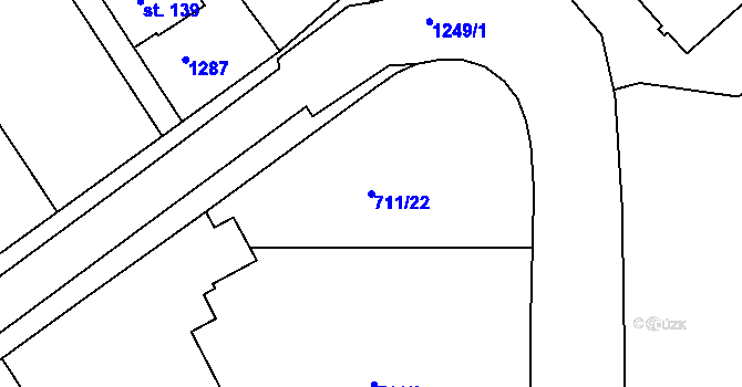 Parcela st. 711/22 v KÚ Hostětín, Katastrální mapa