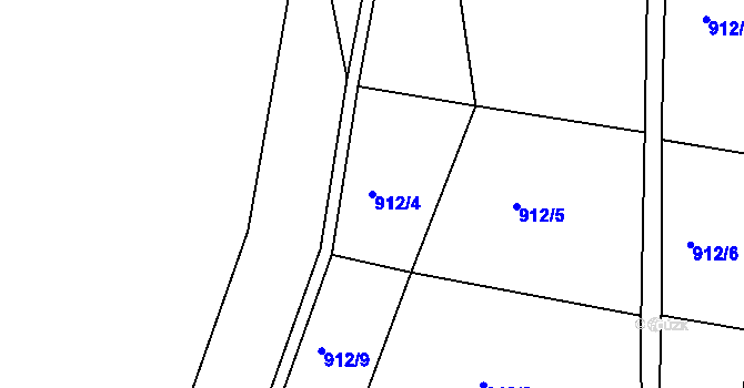 Parcela st. 912/4 v KÚ Hostětín, Katastrální mapa