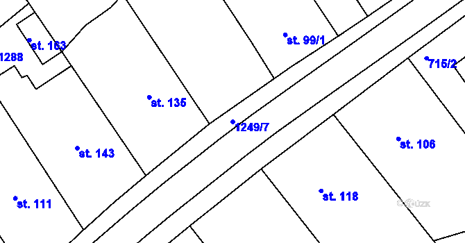 Parcela st. 1249/7 v KÚ Hostětín, Katastrální mapa