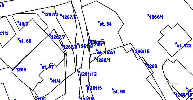 Parcela st. 152/1 v KÚ Hostětín, Katastrální mapa