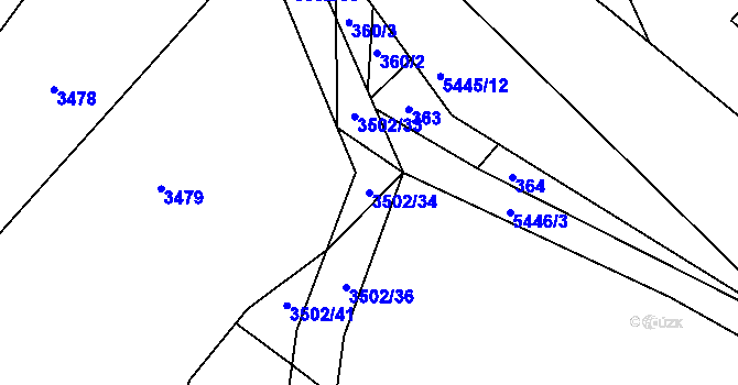 Parcela st. 3502/34 v KÚ Pitín, Katastrální mapa