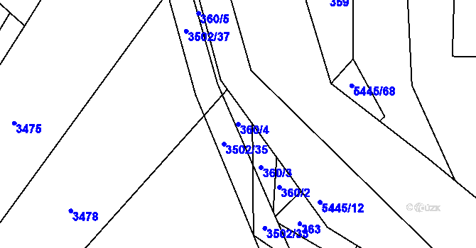 Parcela st. 360/4 v KÚ Pitín, Katastrální mapa