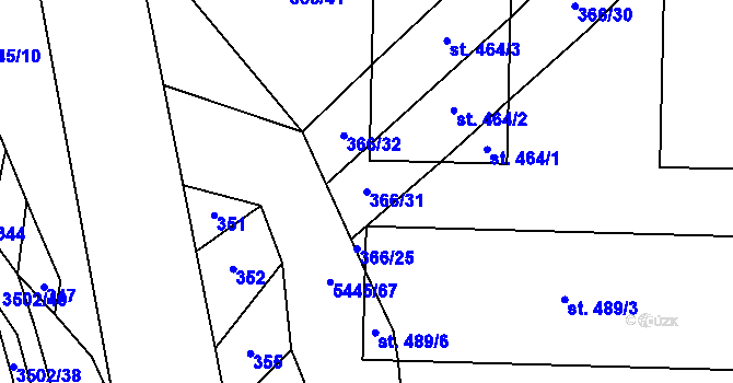 Parcela st. 366/31 v KÚ Pitín, Katastrální mapa