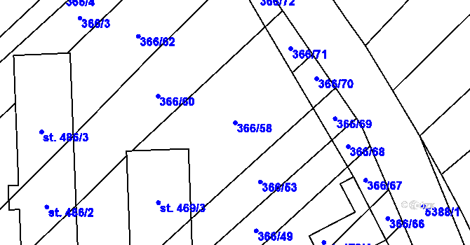 Parcela st. 366/58 v KÚ Pitín, Katastrální mapa
