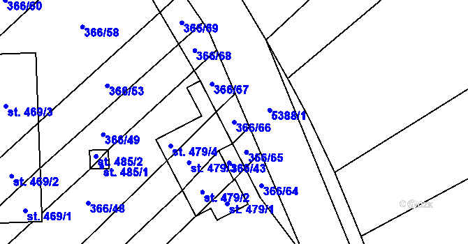 Parcela st. 366/66 v KÚ Pitín, Katastrální mapa