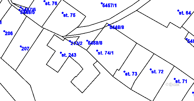 Parcela st. 74/1 v KÚ Pitín, Katastrální mapa