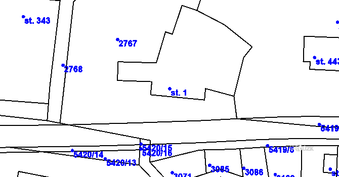 Parcela st. 1 v KÚ Pitín, Katastrální mapa