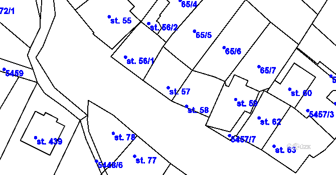 Parcela st. 57 v KÚ Pitín, Katastrální mapa