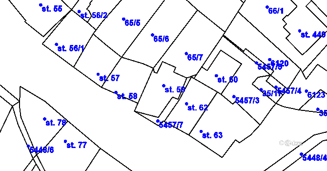 Parcela st. 59 v KÚ Pitín, Katastrální mapa