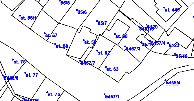 Parcela st. 62 v KÚ Pitín, Katastrální mapa