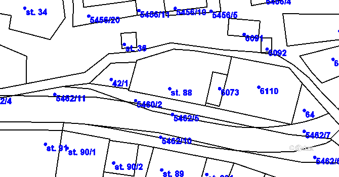 Parcela st. 88 v KÚ Pitín, Katastrální mapa