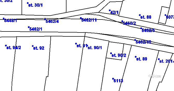 Parcela st. 90/1 v KÚ Pitín, Katastrální mapa