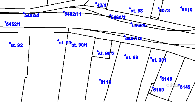 Parcela st. 90/2 v KÚ Pitín, Katastrální mapa