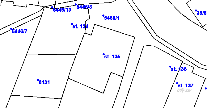 Parcela st. 135 v KÚ Pitín, Katastrální mapa