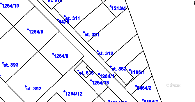 Parcela st. 312 v KÚ Pitín, Katastrální mapa