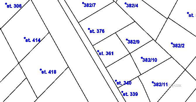 Parcela st. 361 v KÚ Pitín, Katastrální mapa