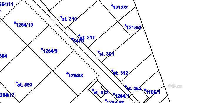 Parcela st. 381 v KÚ Pitín, Katastrální mapa