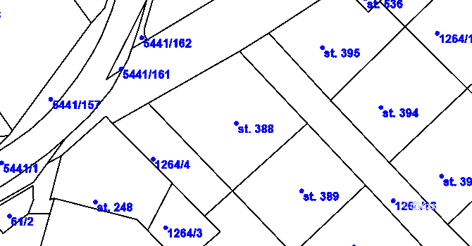Parcela st. 388 v KÚ Pitín, Katastrální mapa