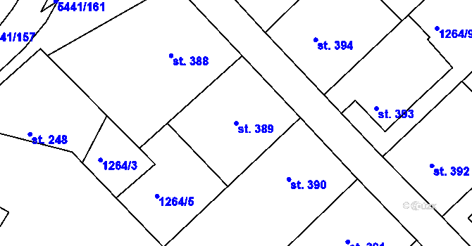 Parcela st. 389 v KÚ Pitín, Katastrální mapa