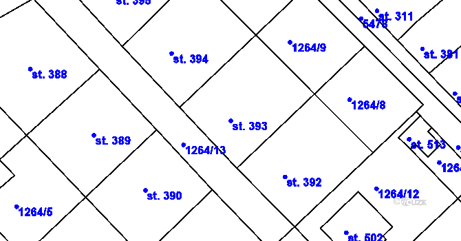Parcela st. 393 v KÚ Pitín, Katastrální mapa