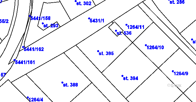 Parcela st. 395 v KÚ Pitín, Katastrální mapa