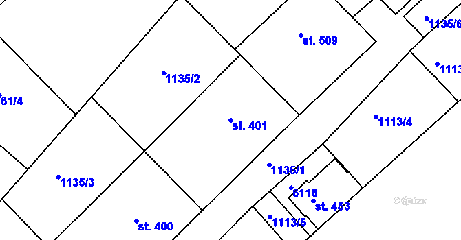 Parcela st. 401 v KÚ Pitín, Katastrální mapa