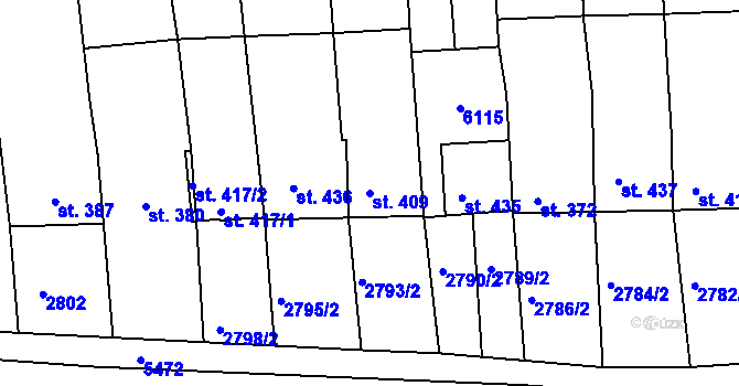 Parcela st. 409 v KÚ Pitín, Katastrální mapa