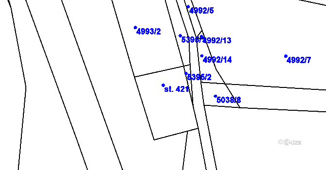 Parcela st. 421 v KÚ Pitín, Katastrální mapa