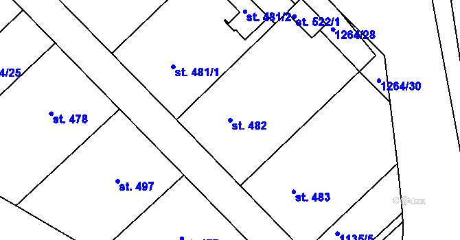 Parcela st. 482 v KÚ Pitín, Katastrální mapa