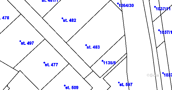 Parcela st. 483 v KÚ Pitín, Katastrální mapa