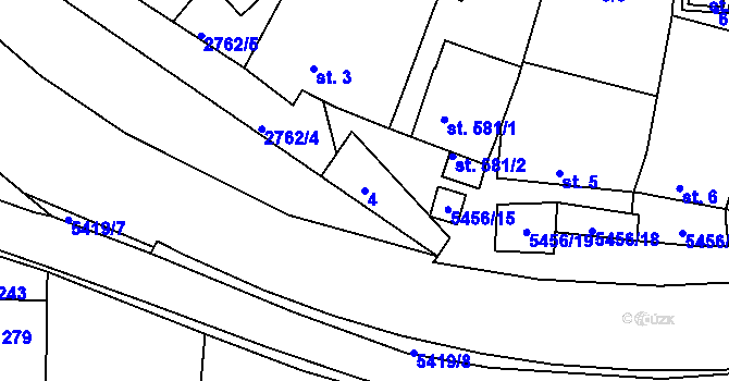 Parcela st. 4 v KÚ Pitín, Katastrální mapa