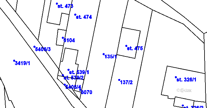 Parcela st. 135/1 v KÚ Pitín, Katastrální mapa