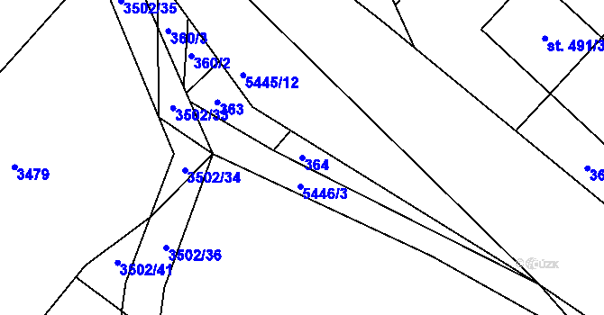 Parcela st. 364 v KÚ Pitín, Katastrální mapa