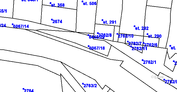 Parcela st. 6067/18 v KÚ Pitín, Katastrální mapa