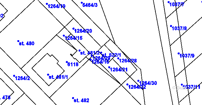 Parcela st. 522/1 v KÚ Pitín, Katastrální mapa
