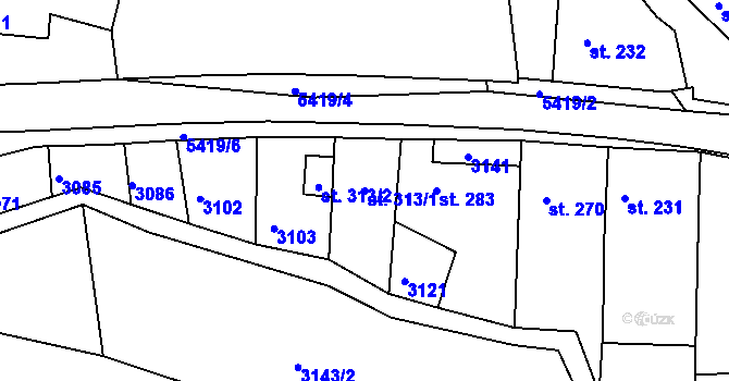Parcela st. 313/1 v KÚ Pitín, Katastrální mapa