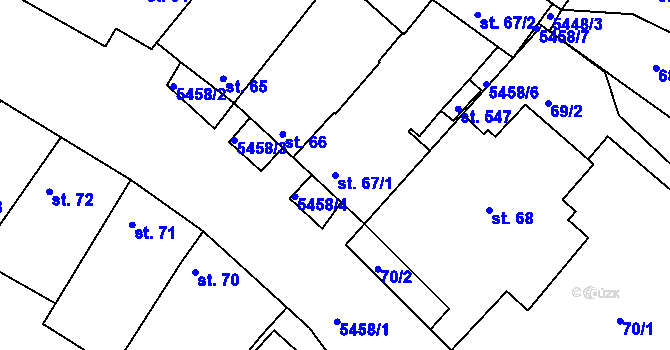 Parcela st. 67/1 v KÚ Pitín, Katastrální mapa