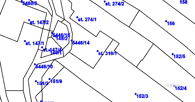Parcela st. 319/1 v KÚ Pitín, Katastrální mapa