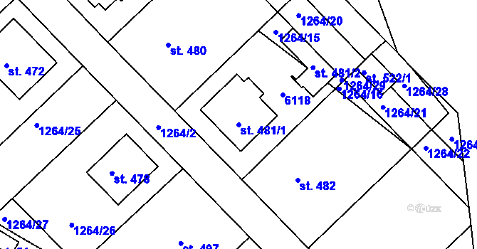 Parcela st. 481/1 v KÚ Pitín, Katastrální mapa