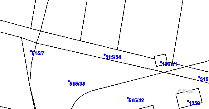 Parcela st. 515/34 v KÚ Pivín, Katastrální mapa