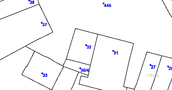 Parcela st. 32 v KÚ Pivín, Katastrální mapa