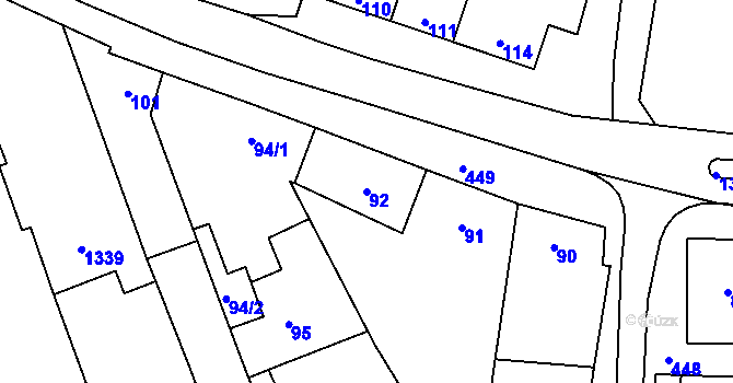 Parcela st. 92 v KÚ Pivín, Katastrální mapa
