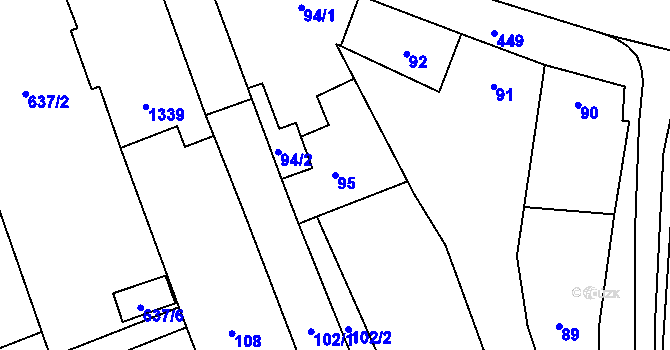 Parcela st. 95 v KÚ Pivín, Katastrální mapa