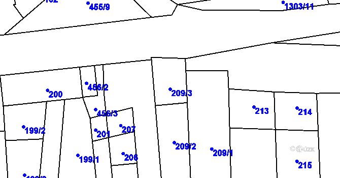 Parcela st. 209/3 v KÚ Pivín, Katastrální mapa
