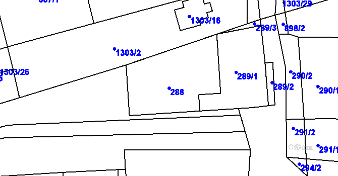 Parcela st. 288 v KÚ Pivín, Katastrální mapa