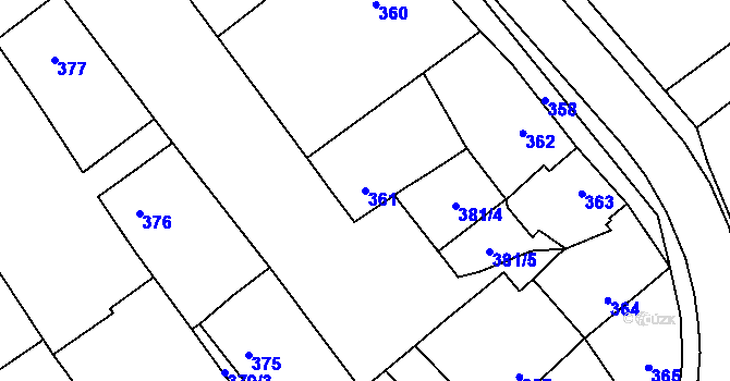 Parcela st. 361 v KÚ Pivín, Katastrální mapa