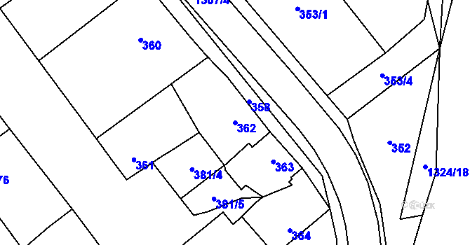 Parcela st. 362 v KÚ Pivín, Katastrální mapa