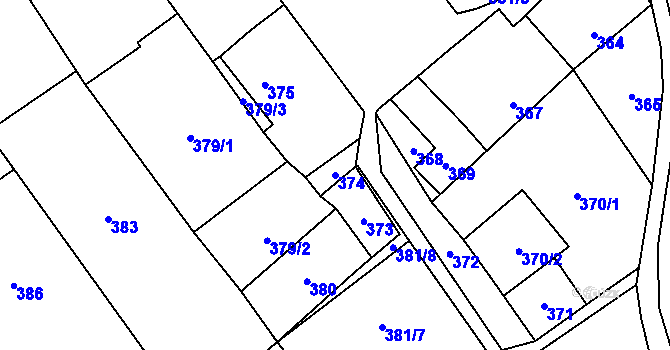 Parcela st. 374 v KÚ Pivín, Katastrální mapa