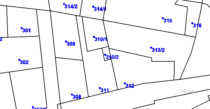 Parcela st. 310/2 v KÚ Pivín, Katastrální mapa